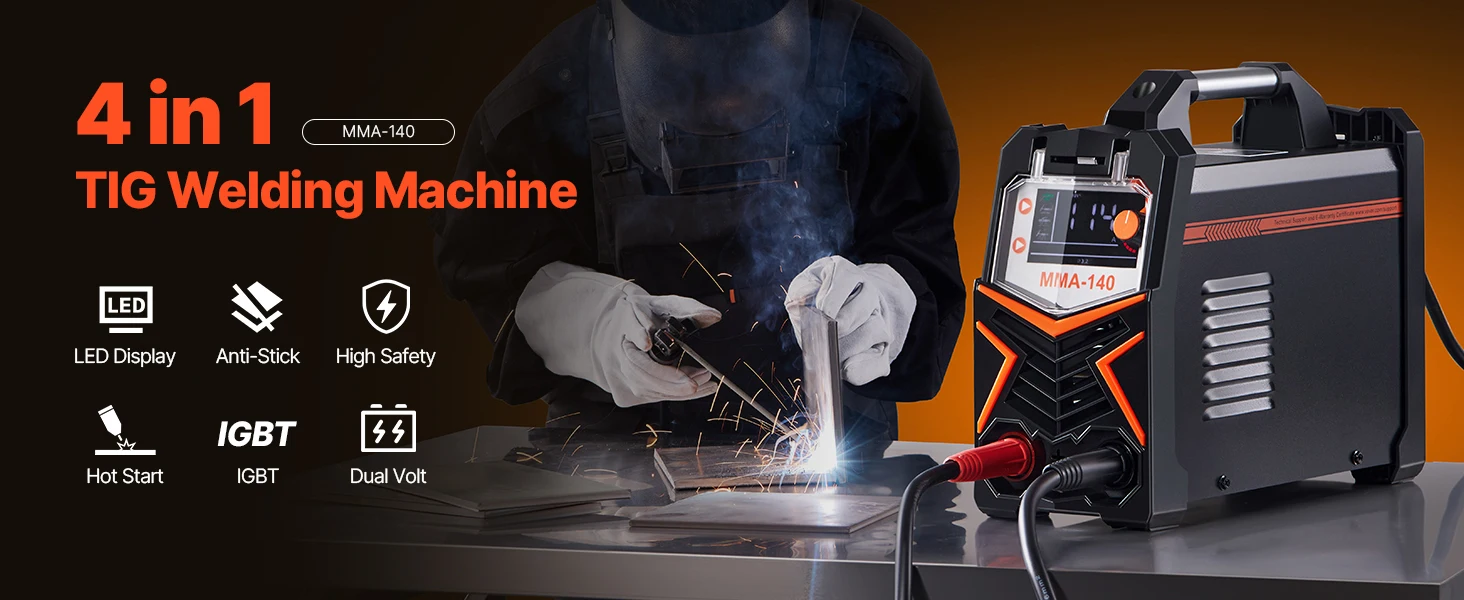 succebuy TIG Welder140A4-In-1Welding Machine TIG/DC Pulse MMA/Lift TIG/MMA Electric Welder with Synergic Control IGBT Inverter