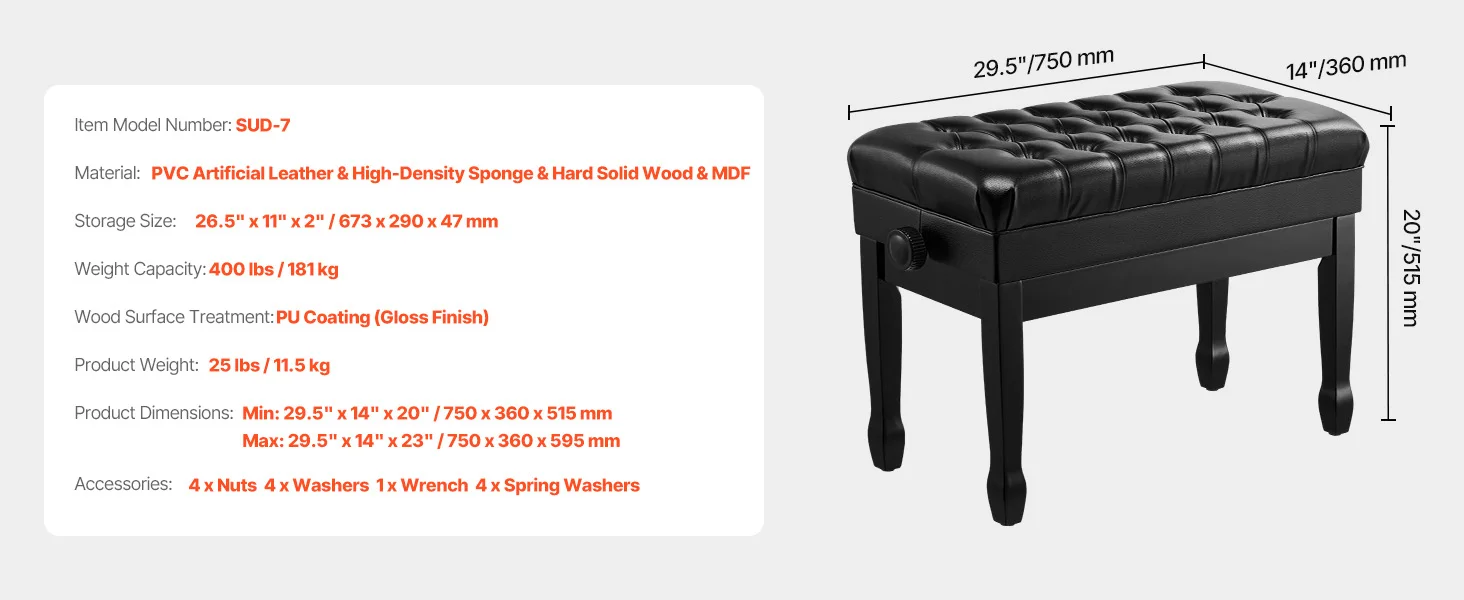 SucceBuy Piano Bench Keyboard Piano Chair w/ High-Density Padded Cushion & Storage Compartment Wooden Piano Bookcase Stool Seat