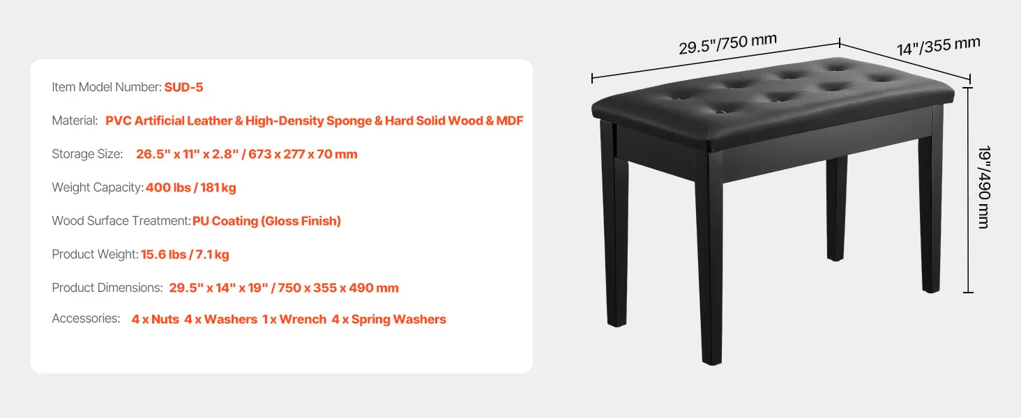 SucceBuy Piano Bench Keyboard Piano Chair w/ High-Density Padded Cushion & Storage Compartment Wooden Piano Bookcase Stool Seat