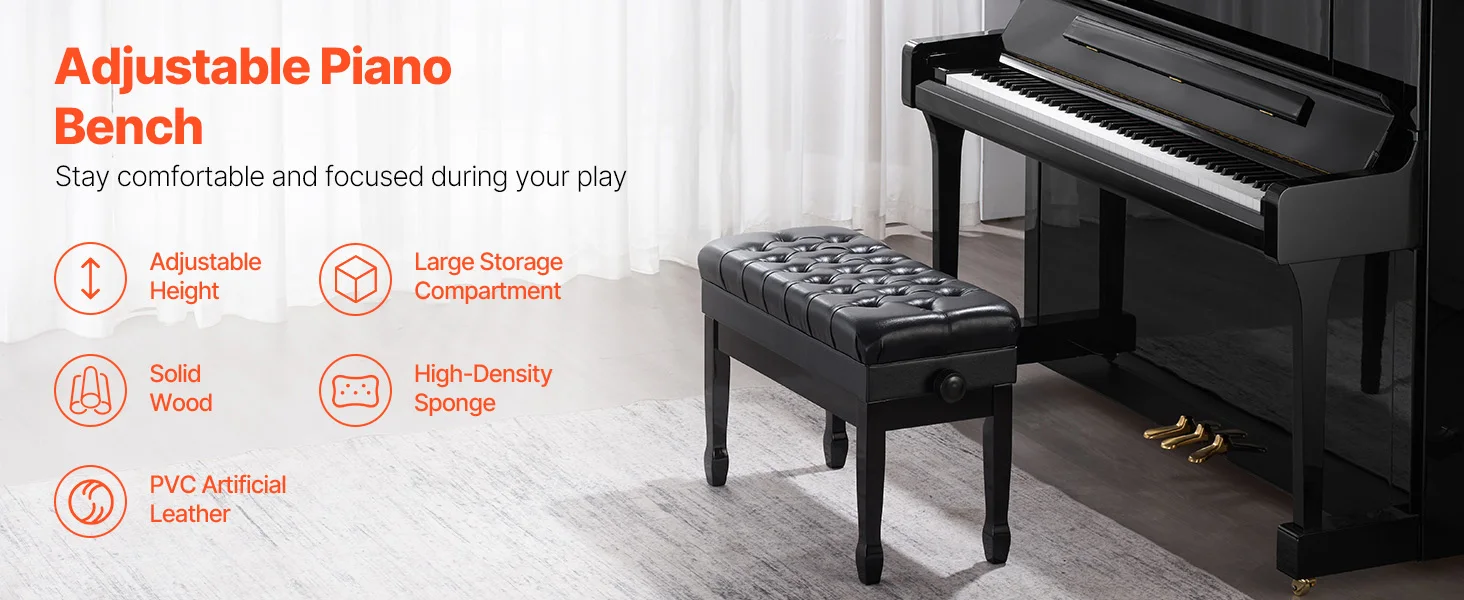 SucceBuy Piano Bench Keyboard Piano Chair w/ High-Density Padded Cushion & Storage Compartment Wooden Piano Bookcase Stool Seat