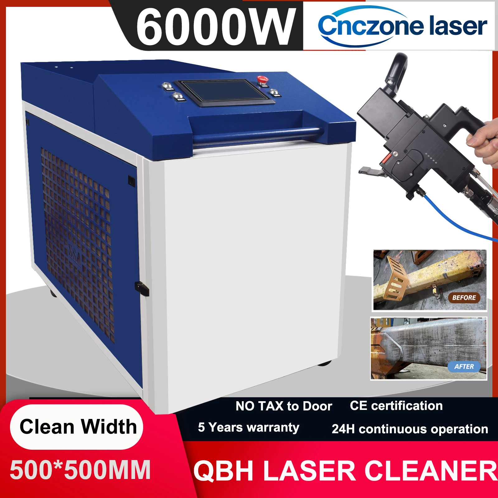 6000W Fiber Laser Cleaner 6000W Water Cooling Industrial Laser Cleaning Machine for Paint Oil Removal Heavy Rust Removal