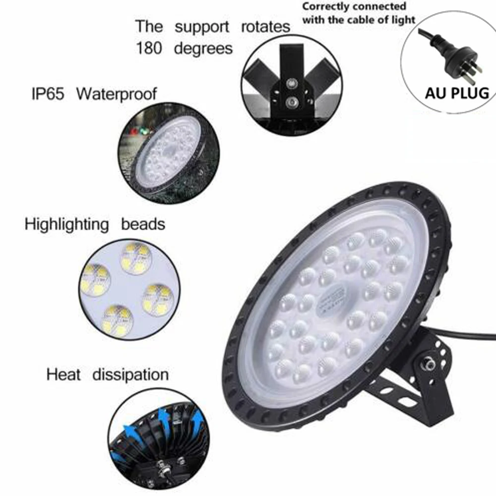 LED High Bay Light 200W 300W 500W Low Bay UFO Warehouse Industrial Lights with AU Plug For Garage Gym Factory Warehouse