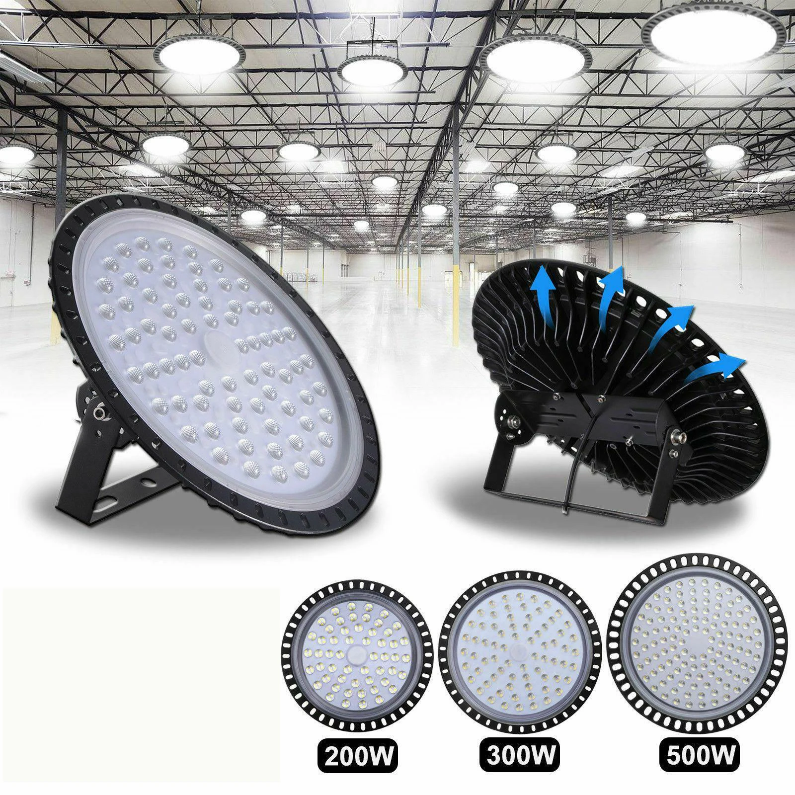LED High Bay Light 200W 300W 500W Low Bay UFO Warehouse Industrial Lights with AU Plug For Garage Gym Factory Warehouse