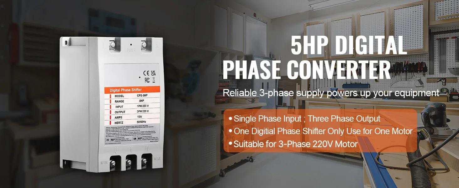 SucceBuy Digital Converter 5/ 7.5/ 10HP Single Phase to 3 Phase Converter Digital Phase Shifter for Residential Light Commercial
