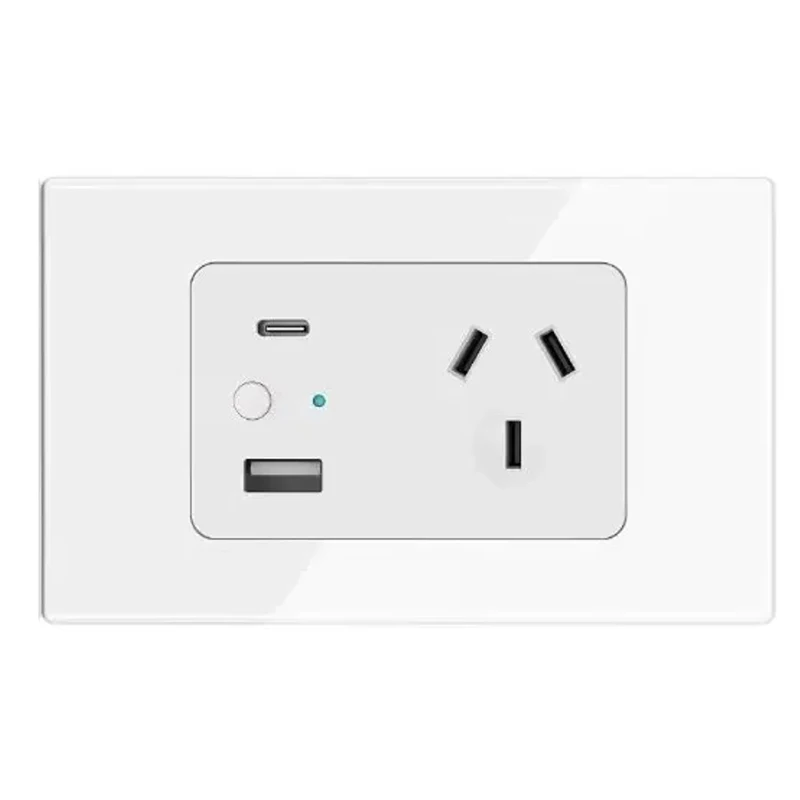 Melery Tuya WiFi Smart AU Plug Outlet Wall Socket Glass Panel USB Type-C PD 30W Fast Charge for Iphone Remote Alexa Google Home