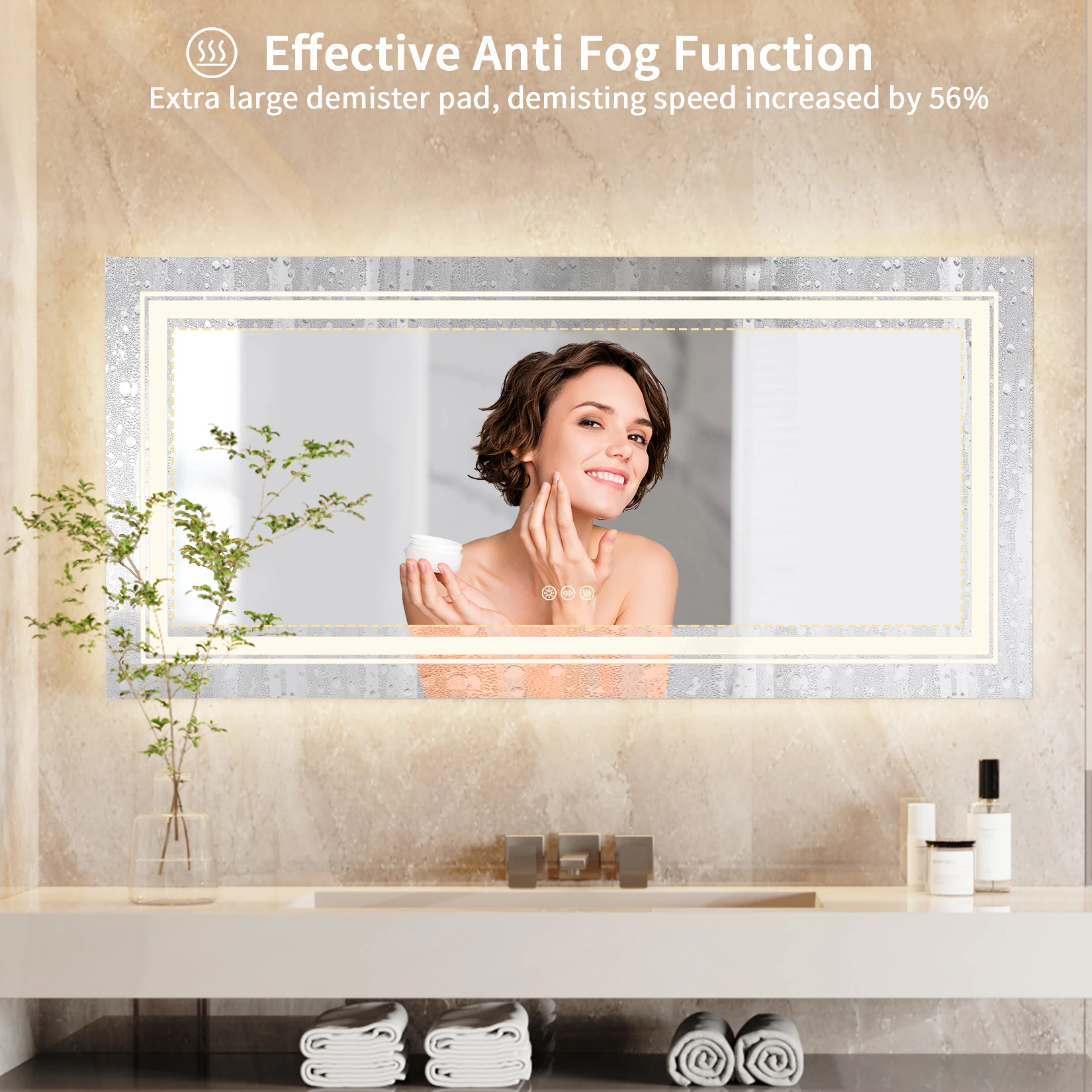 40x24 Inch LED Mirror for Bathroom with Front Light and Backlit 3 Colors Dimmable Memory AntiFog Water Proof Decor Vanity Mirror
