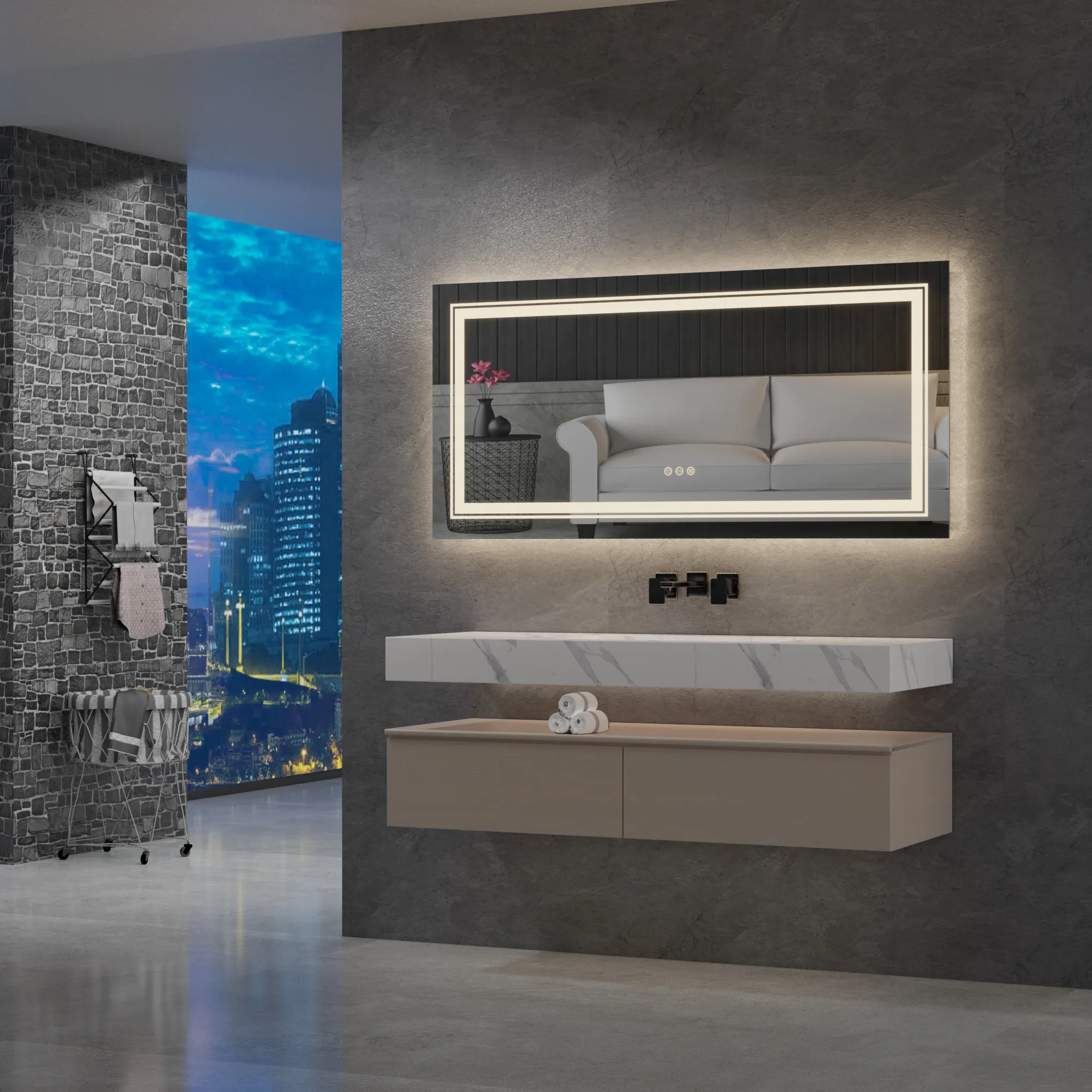 40x24 Inch LED Mirror for Bathroom with Front Light and Backlit 3 Colors Dimmable Memory AntiFog Water Proof Decor Vanity Mirror