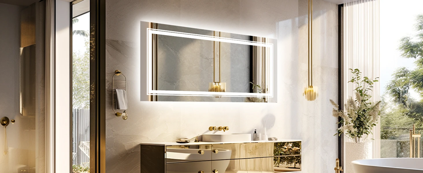 40x24 Inch LED Mirror for Bathroom with Front Light and Backlit 3 Colors Dimmable Memory AntiFog Water Proof Decor Vanity Mirror