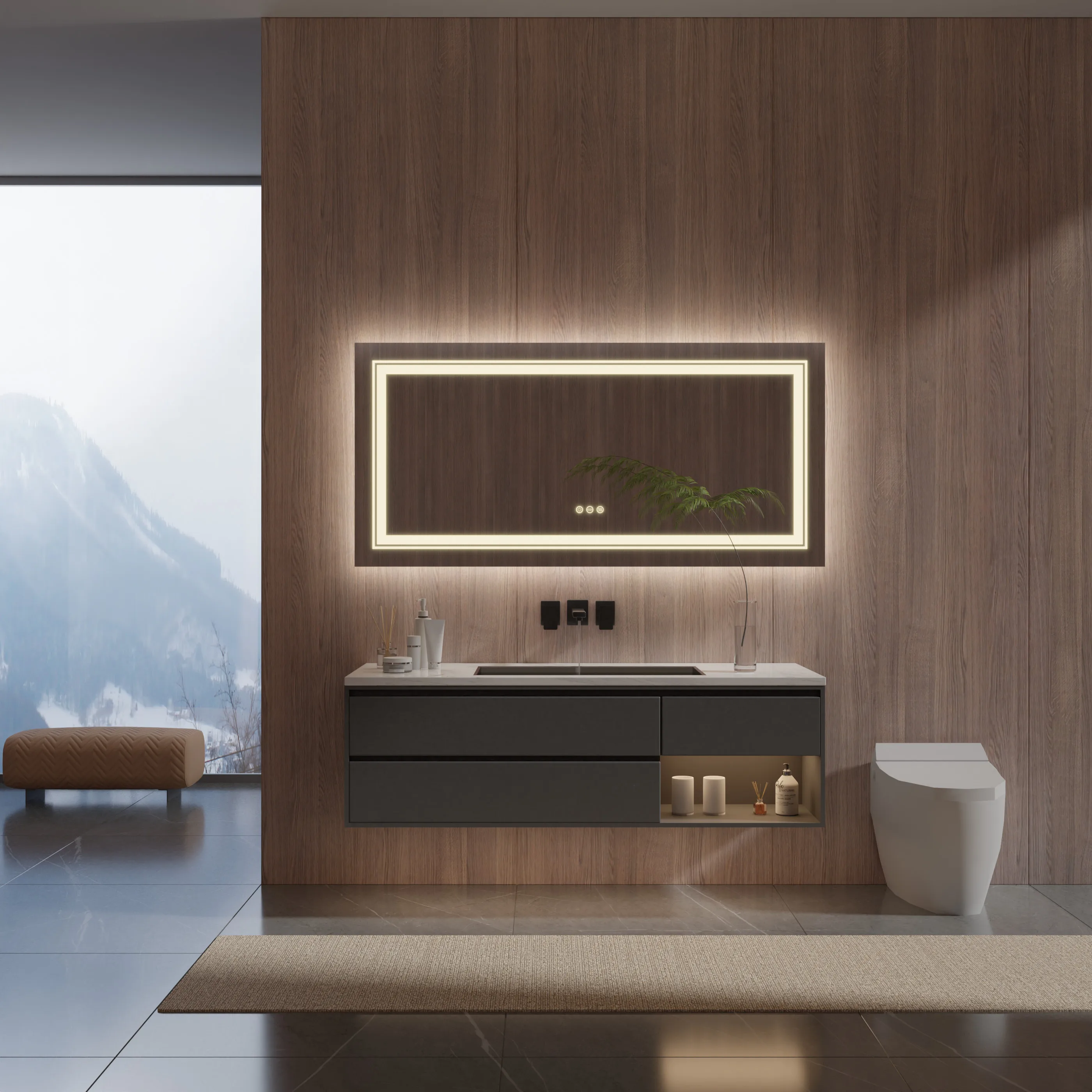 40x24 Inch LED Mirror for Bathroom with Front Light and Backlit 3 Colors Dimmable Memory AntiFog Water Proof Decor Vanity Mirror