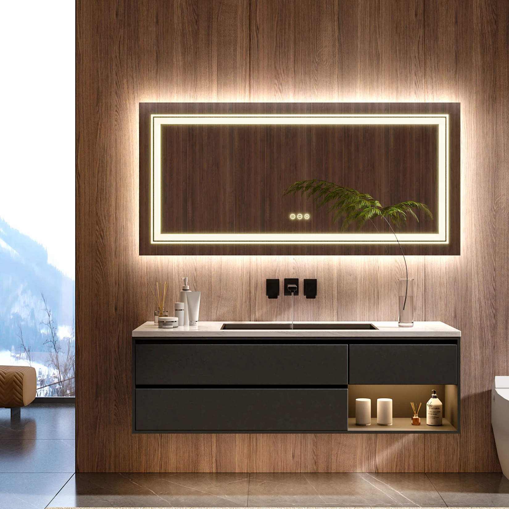 40x24 Inch LED Mirror for Bathroom with Front Light and Backlit 3 Colors Dimmable Memory AntiFog Water Proof Decor Vanity Mirror