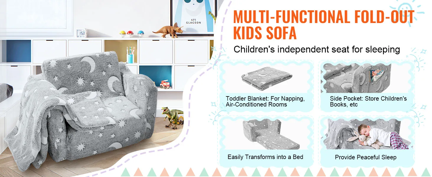 SucceBuy Play Couch Kids Sofa Toddler Foam Sofa Couch with High-density 25D Sponge for Playing Creative Sleeping Kids Furniture