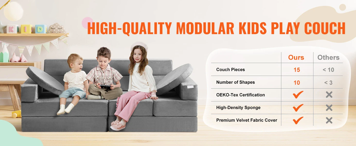 SucceBuy Play Couch Kids Sofa Toddler Foam Sofa Couch with High-density 25D Sponge for Playing Creative Sleeping Kids Furniture