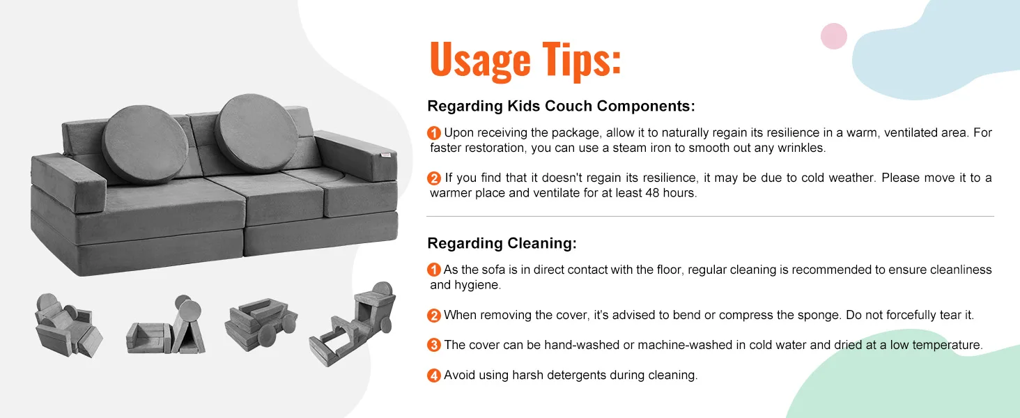 SucceBuy Play Couch Kids Sofa Toddler Foam Sofa Couch with High-density 25D Sponge for Playing Creative Sleeping Kids Furniture