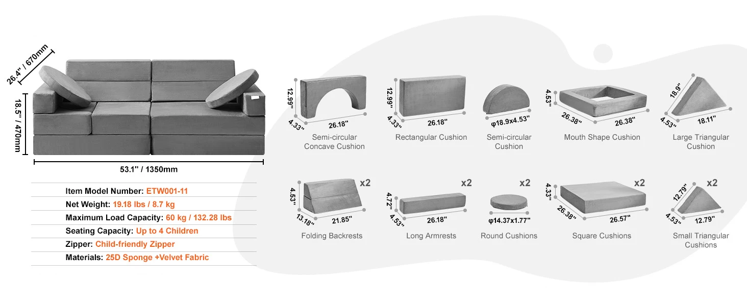 SucceBuy Play Couch Kids Sofa Toddler Foam Sofa Couch with High-density 25D Sponge for Playing Creative Sleeping Kids Furniture