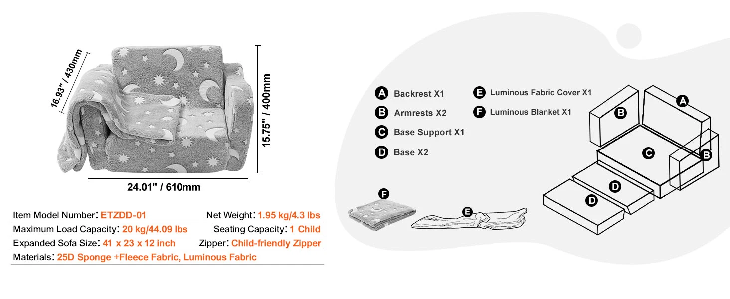 SucceBuy Play Couch Kids Sofa Toddler Foam Sofa Couch with High-density 25D Sponge for Playing Creative Sleeping Kids Furniture