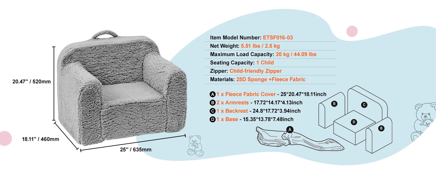 SucceBuy Play Couch Kids Sofa Toddler Foam Sofa Couch with High-density 25D Sponge for Playing Creative Sleeping Kids Furniture