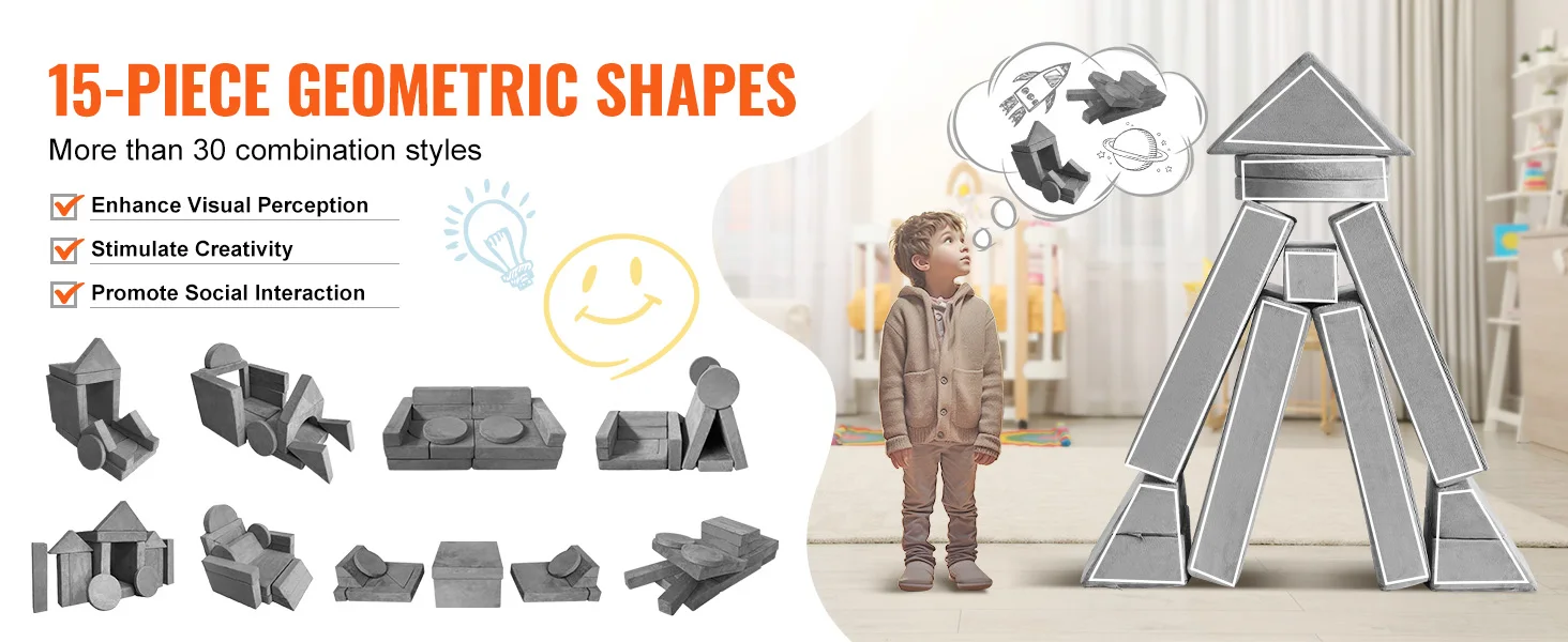 SucceBuy Play Couch Kids Sofa Toddler Foam Sofa Couch with High-density 25D Sponge for Playing Creative Sleeping Kids Furniture