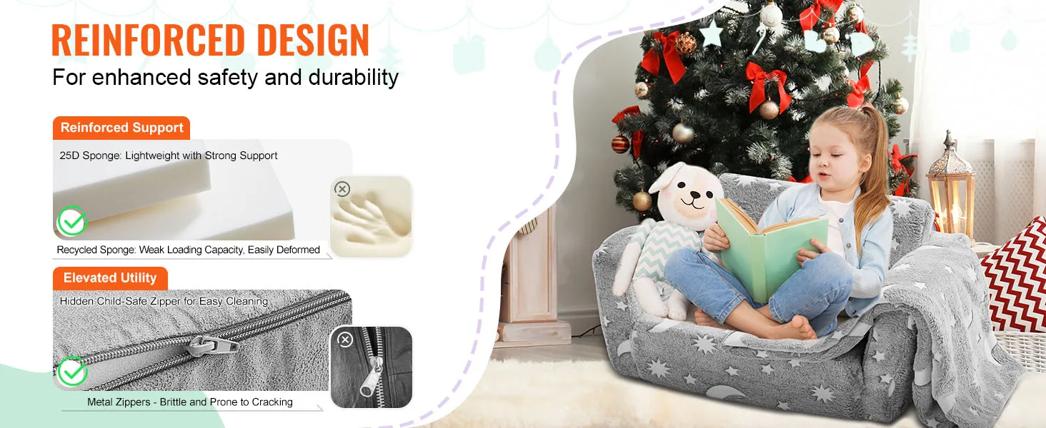 SucceBuy Play Couch Kids Sofa Toddler Foam Sofa Couch with High-density 25D Sponge for Playing Creative Sleeping Kids Furniture