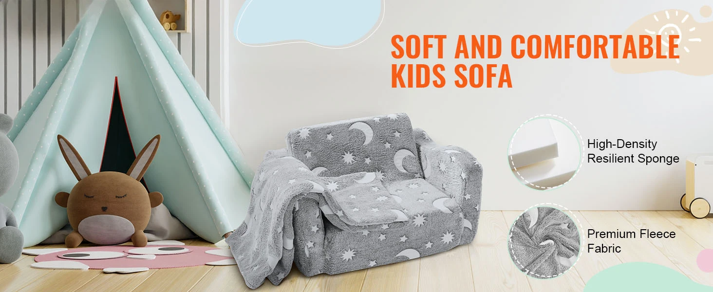 SucceBuy Play Couch Kids Sofa Toddler Foam Sofa Couch with High-density 25D Sponge for Playing Creative Sleeping Kids Furniture