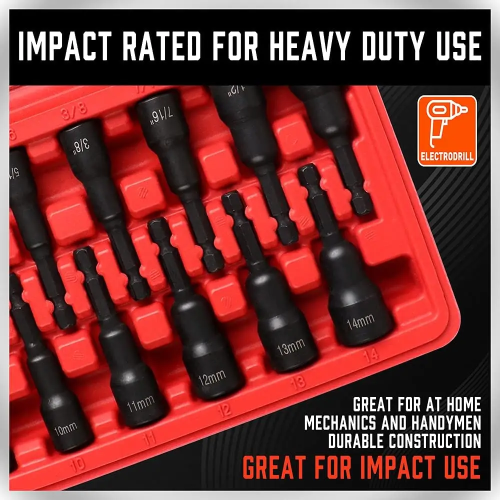HORUSDY 12Pc Magnetic Nut Driver Set Metric & Imperial Socket Drill Bit Adaptor 1/4" Hex