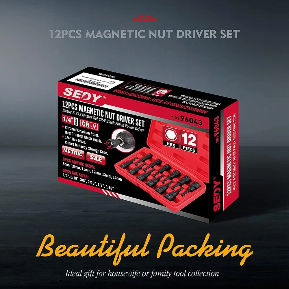 HORUSDY 12Pc Magnetic Nut Driver Set Metric & Imperial Socket Drill Bit Adaptor 1/4" Hex