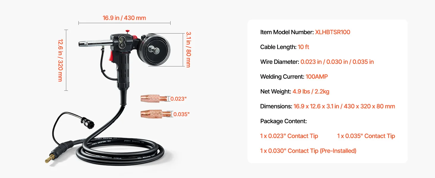 SucceBuy 100Amp Spool Gun w/ 10FT Cable Compatible with Hobart Handler 210 MVP Mig Welders for 0.023" 0.030"SolidWelding Wires