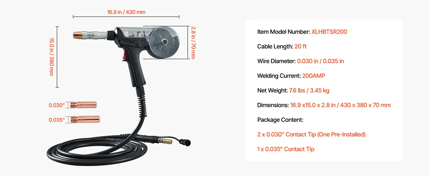 SucceBuy 100Amp Spool Gun w/ 10FT Cable Compatible with Hobart Handler 210 MVP Mig Welders for 0.023" 0.030"SolidWelding Wires