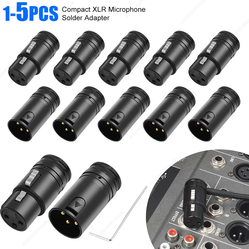 1-5SET Male To Male/Female To Female Compact XLR Microphone Solder Adapter with Wrench Audio Cables Connector for Microphone
