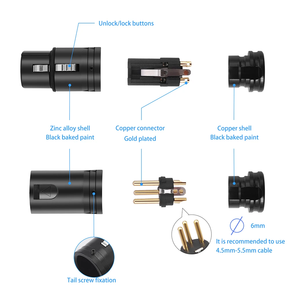 1-5SET Male To Male/Female To Female Compact XLR Microphone Solder Adapter with Wrench Audio Cables Connector for Microphone