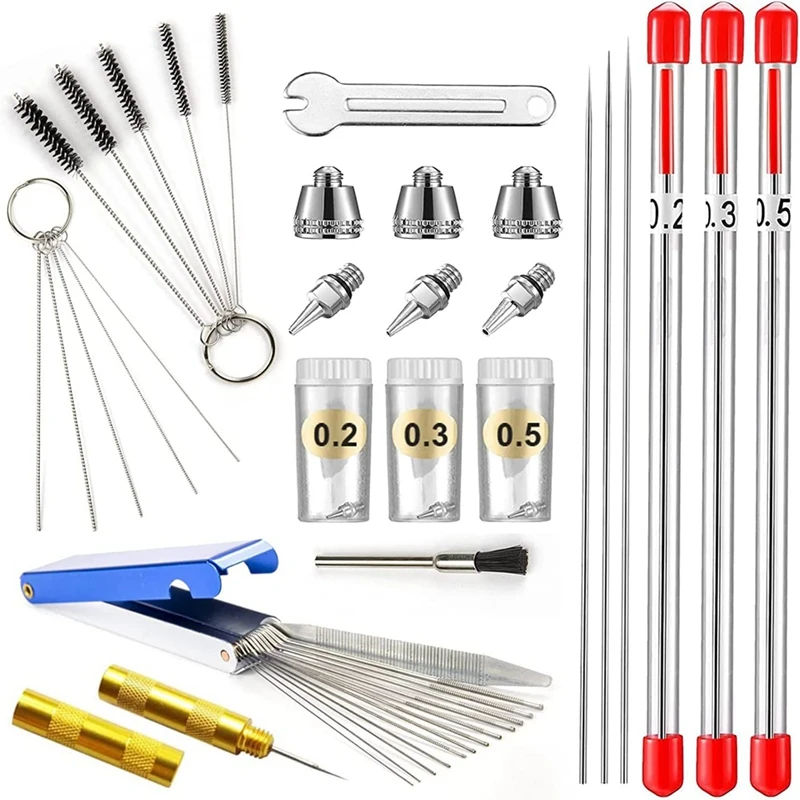 Airbrush Nozzle Cap Kit And Airbrush Needle Parts Airbrush Sprayer Accessories 0.2/0.3/0.5 Mm