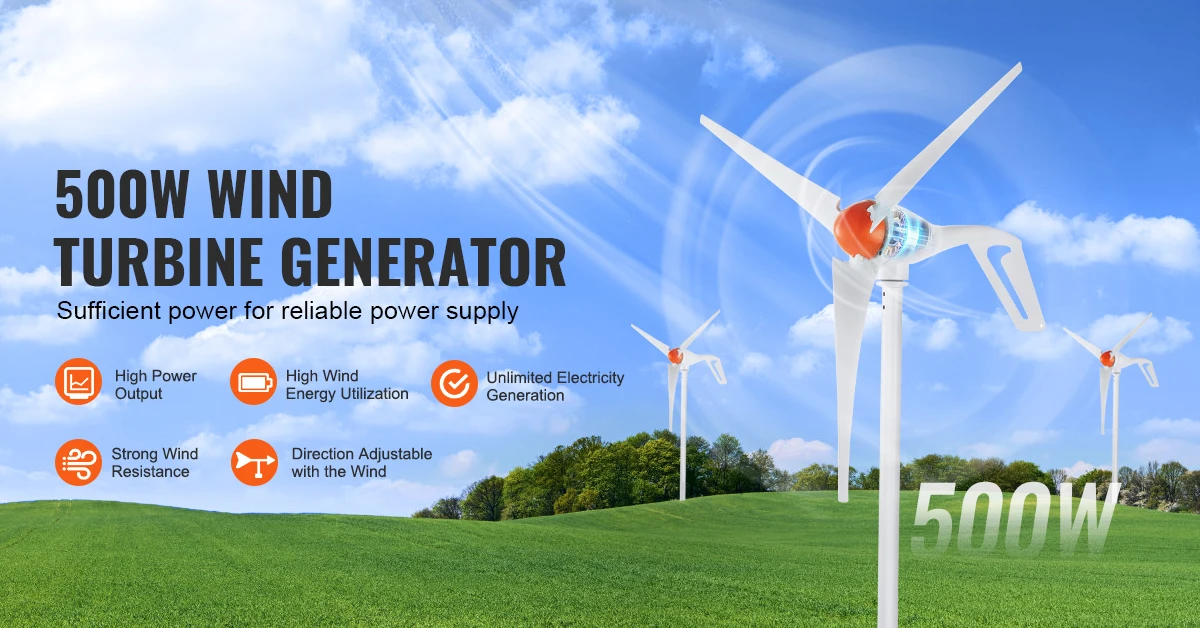 SucceBuy 500 W Wind Turbine Generator w/Anemometer 12V Wind Turbine Kit 3-Blade Wind Power Generator MPPT Controller for Homeuse