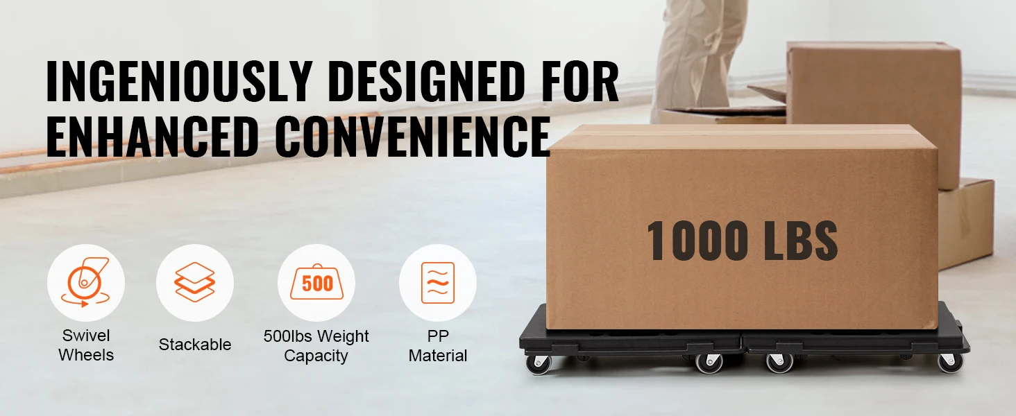 SucceBuy 2 Pack Furniture Mover Pallet Trolley 500 lbs Each Count with 4 Wheels Small Flat Dolly Cart for Industrial Machinery
