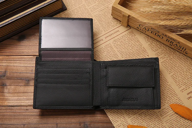 100% Genuine Leather Men Wallets Premium Product Real Cowhide Wallets for Man Short Black Walet Portefeuille Homme