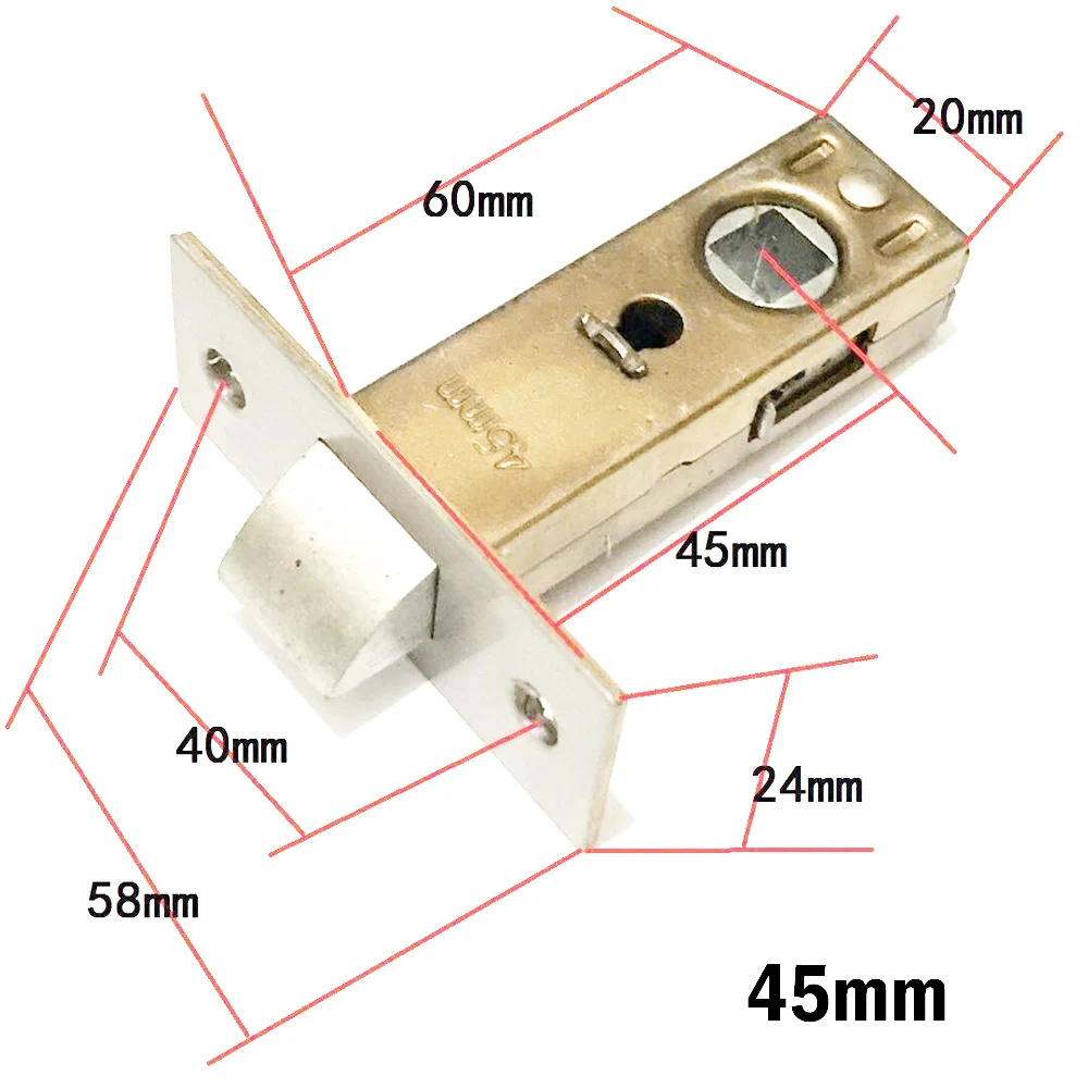 45mm Flat Fork Mortice Door Tubular Latch Internal Bolt Facility Sprung Catch