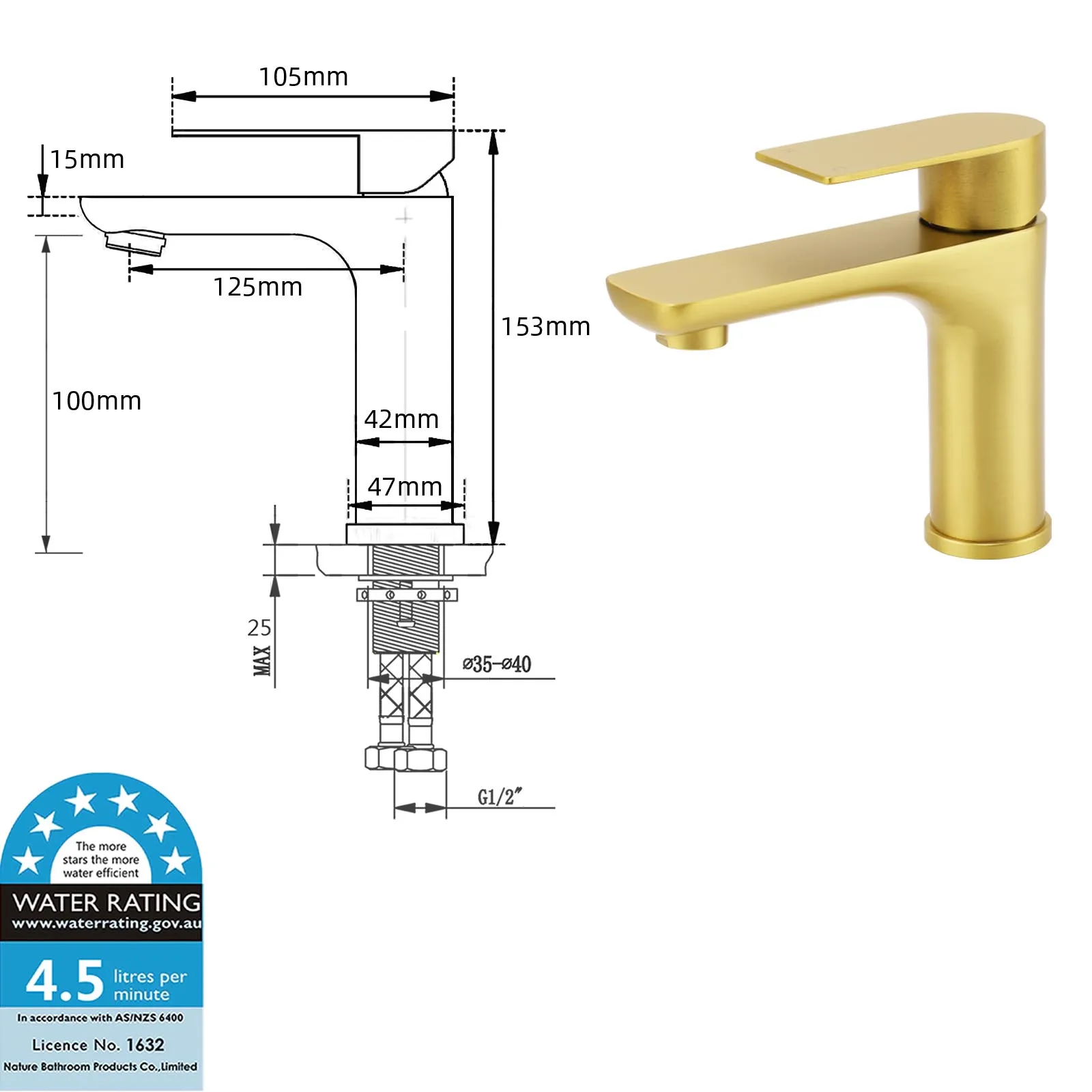 **Sydney Stock** KYLINS Brushed Gold Gun Metal Black Nickel Round Bathroom Basin Mixer Taps Sink Faucet WaterMark Wels
