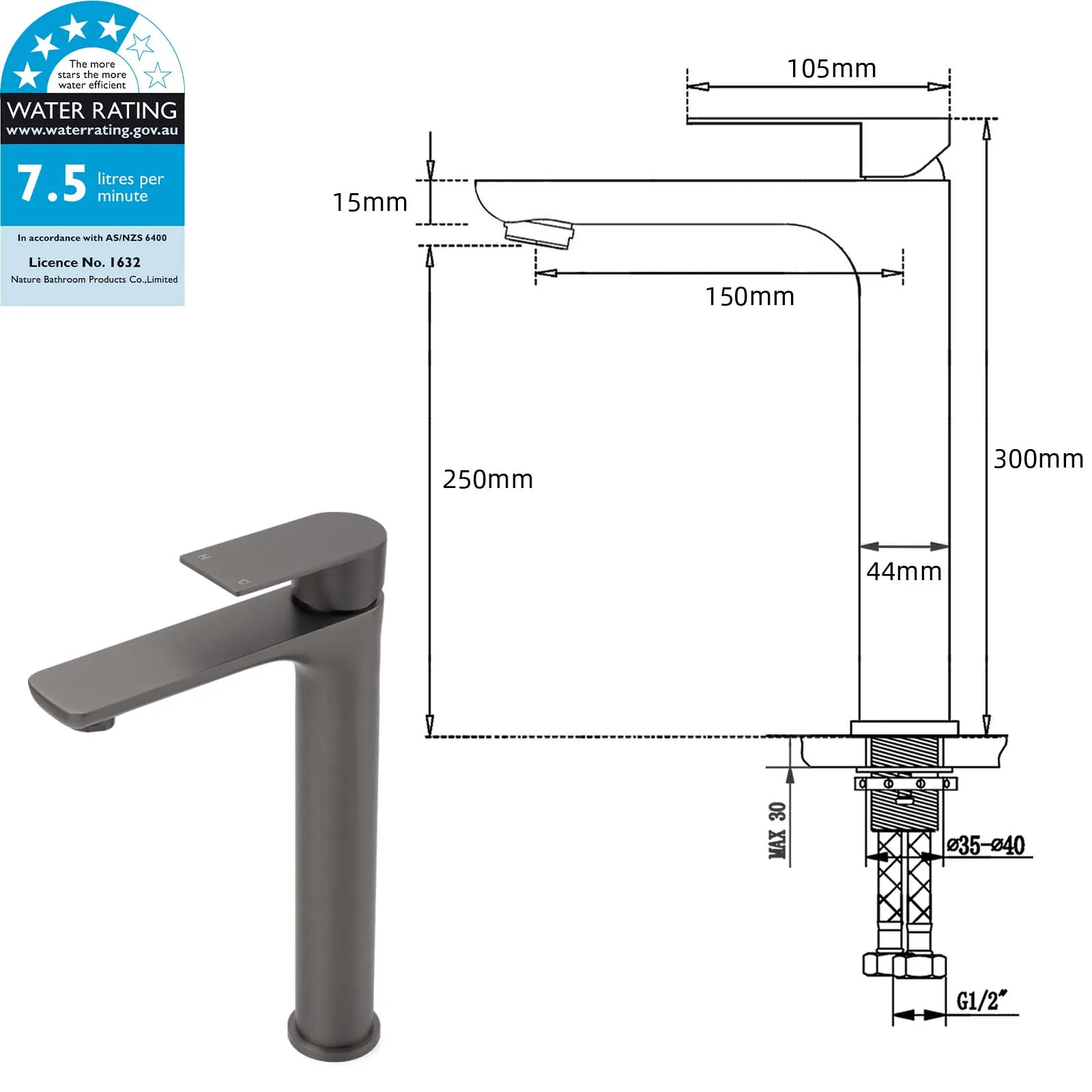 **Sydney Stock** KYLINS Brushed Gold Gun Metal Black Nickel Round Bathroom Basin Mixer Taps Sink Faucet WaterMark Wels