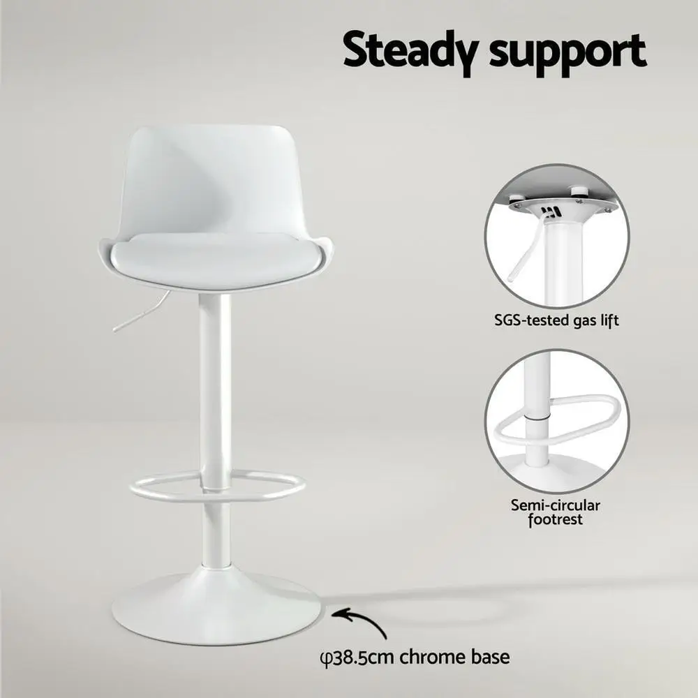 4 Piece White Faux Leather Swivel Gas Lift Bar Stools Adjustable Kitchen Dining Chairs