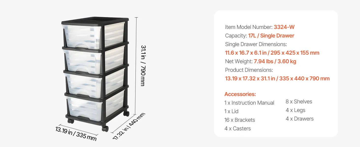 SucceBuy Plastic Storage Drawers Cart w/ Wheels Rolling Closet Organization and Storage Dividers for Office Supplies Classrooms