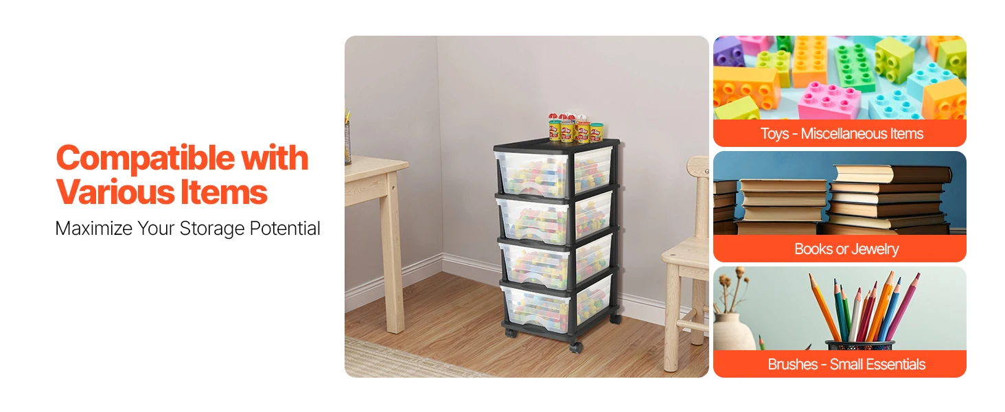 SucceBuy Plastic Storage Drawers Cart w/ Wheels Rolling Closet Organization and Storage Dividers for Office Supplies Classrooms