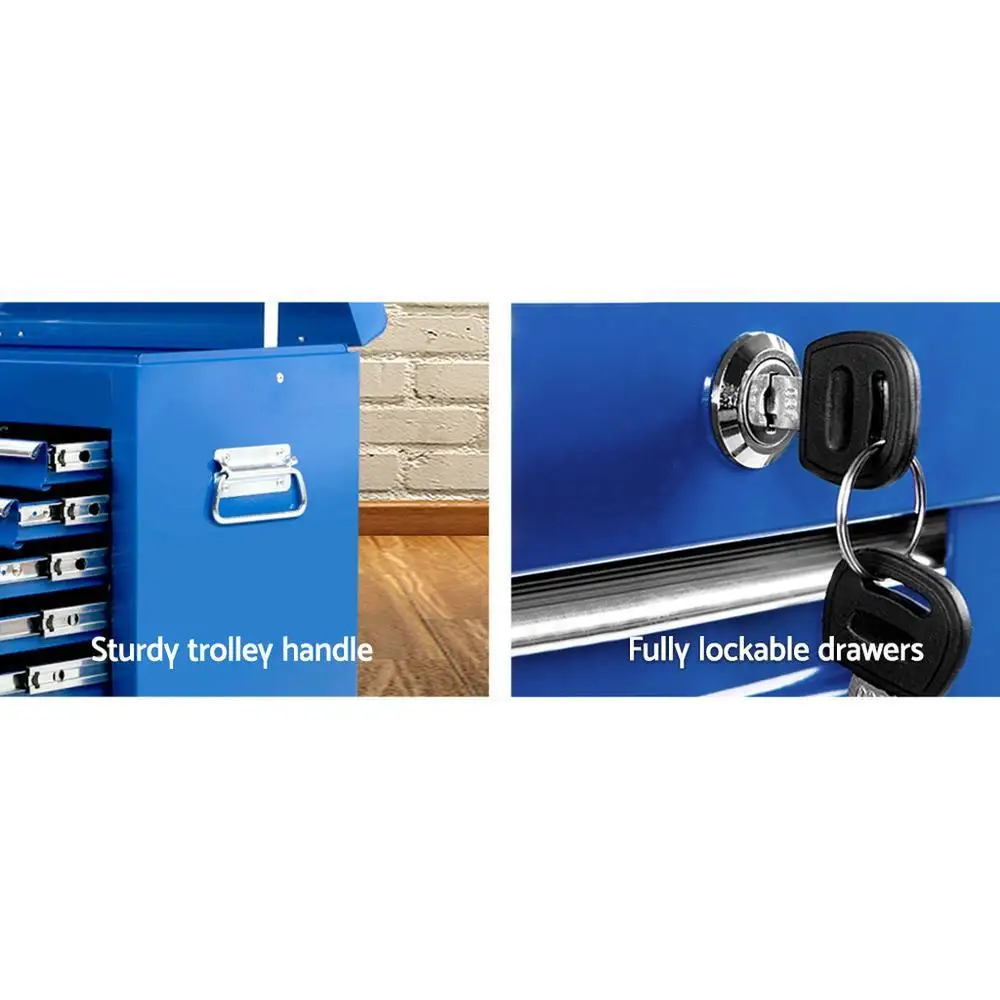 9 Drawer Steel Tool Cabinet Mobile Garage Organizer Storage Chest Blue Heavy Duty Workshop Toolbox