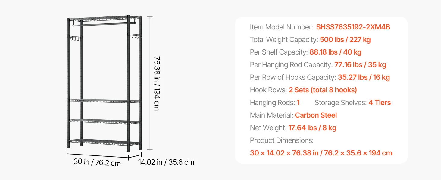 SucceBuy Clothing Garment Rack 3/4 Adjustable Tiers with Carbon Steel 450/500 lbs Closet Wardrobe for Bedroom Clothing Store