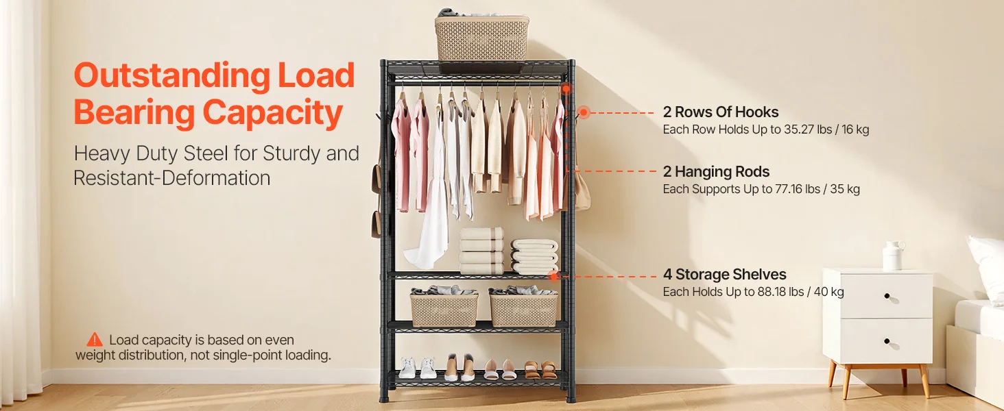 SucceBuy Clothing Garment Rack 3/4 Adjustable Tiers with Carbon Steel 450/500 lbs Closet Wardrobe for Bedroom Clothing Store