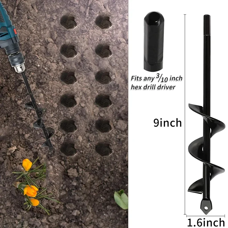 Garden Earth Auger Spiral Drill Bit for Planting Flowers & Vegetables – Manual or Electric Drill Hole Digger for Soil Loosening