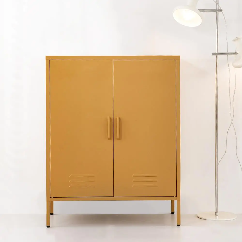 Metal Sideboard Storage Cabinet Yellow Buffet Cupboard for Living Room Kitchen Dining Room Modern Home Furniture