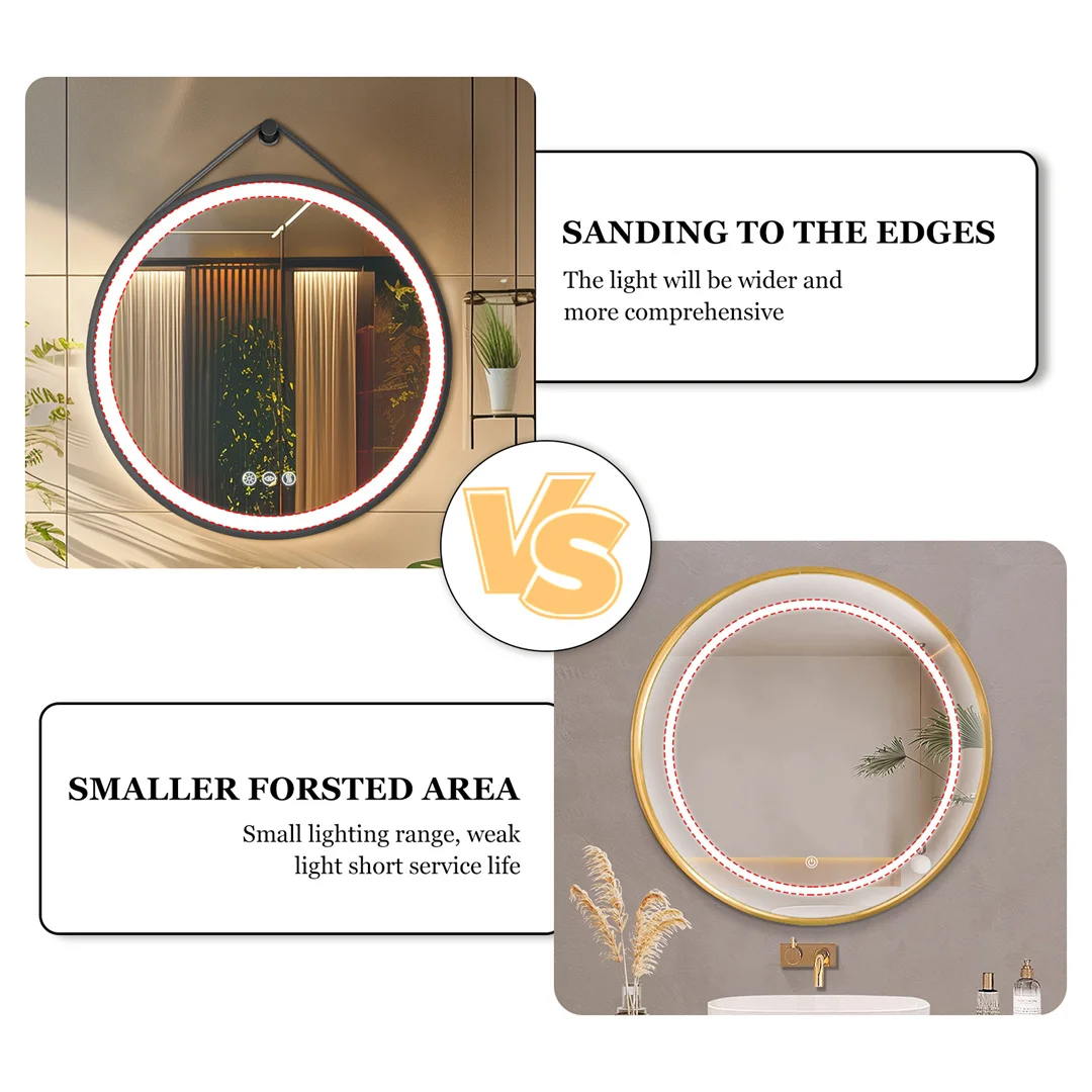 LUVODI 32" Large Round Black Framed Bathroom Mirror With Touch Sensor Smart Lighted Vanity Mirror with LED Lights