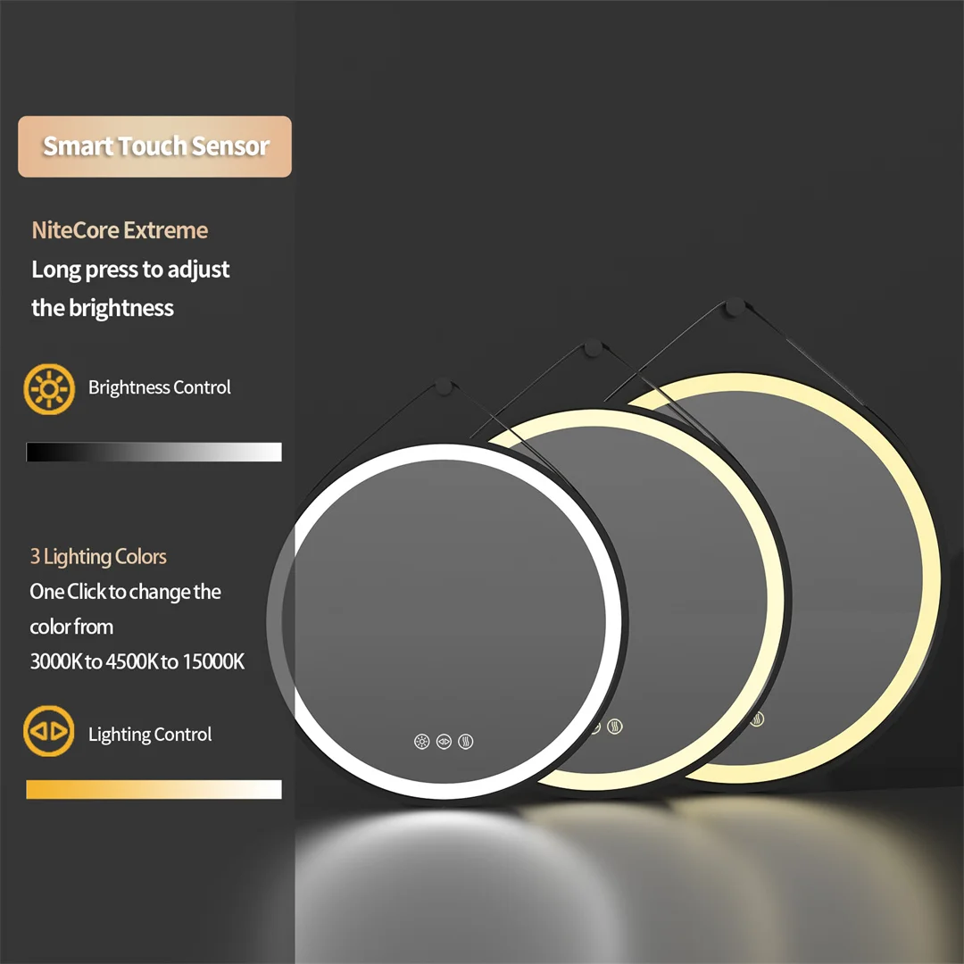 LUVODI 32" Large Round Black Framed Bathroom Mirror With Touch Sensor Smart Lighted Vanity Mirror with LED Lights
