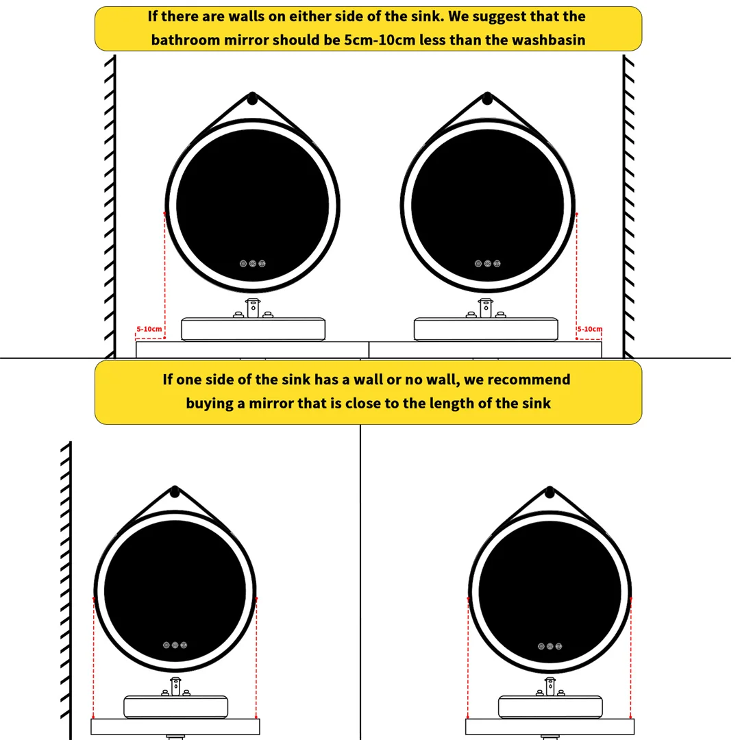 LUVODI 32" Large Round Black Framed Bathroom Mirror With Touch Sensor Smart Lighted Vanity Mirror with LED Lights