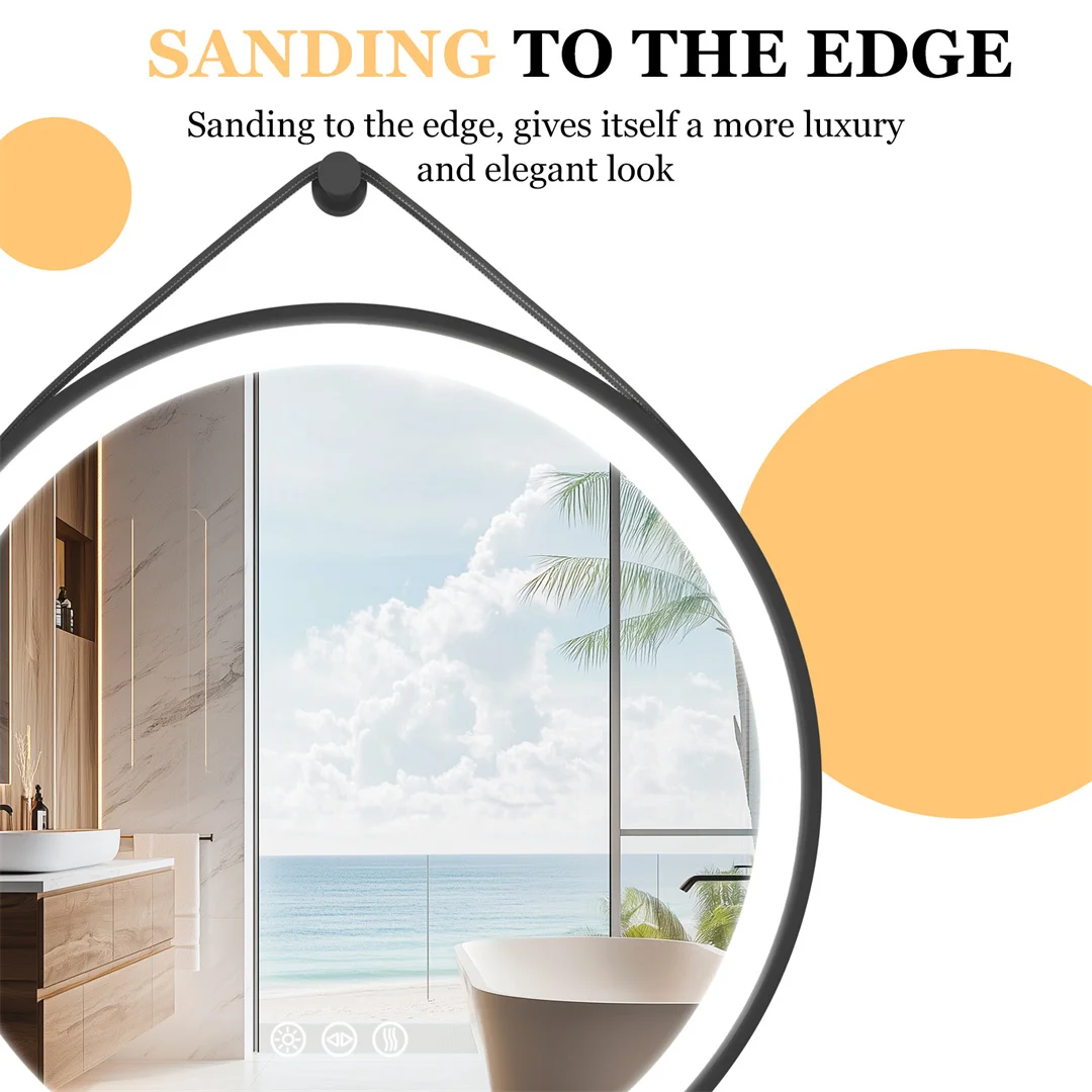 LUVODI 32" Large Round Black Framed Bathroom Mirror With Touch Sensor Smart Lighted Vanity Mirror with LED Lights