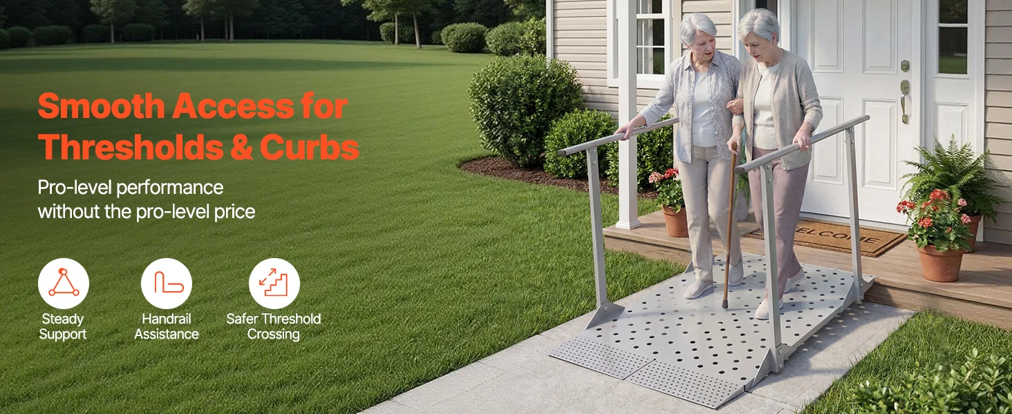 SucceBuy 440LBS Wheelchair Ramp 44.9x33.5in with Handrails Aluminum Handicap Ramp Portable Threshold Ramps for Home Steps Stairs