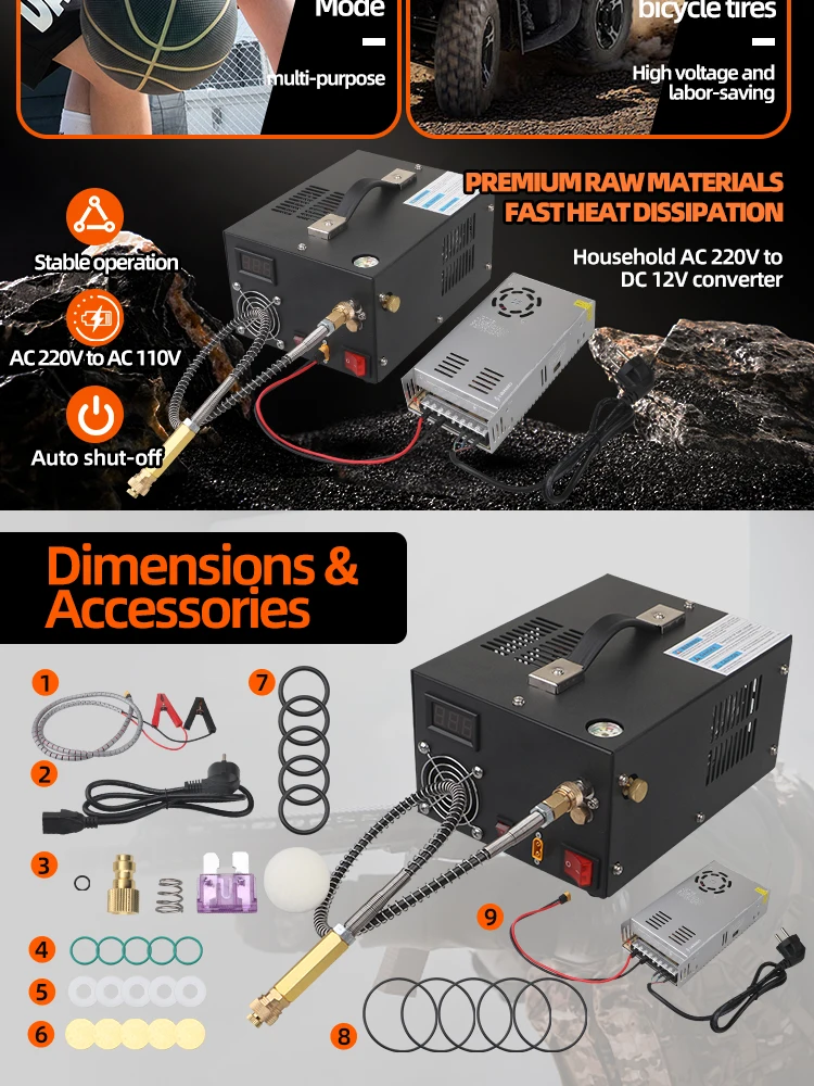 300Bar 4500psi 12v Pcp Compressor 220V Transformer 30MPA 4500psi High Pressure Pump Pneumatic Airgun Rifle Inflator